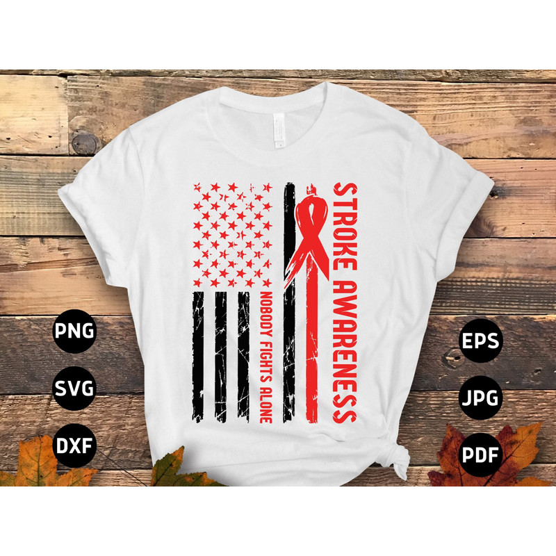 Stroke Awareness Svg Png, Nobody Fights Alone Svg, Red Ribbon Svg Cricut Sublimation Design.jpg