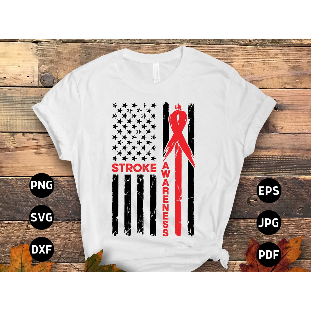 Stroke Awareness Svg Png, Stroke Awareness Flag Svg, Red Ribbon Svg Cricut Sublimation Design.jpg