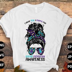suicide prevention awareness svg png, i wear teal purple messy bun svg, suicide prevention week 2023 svg cricut cut fil