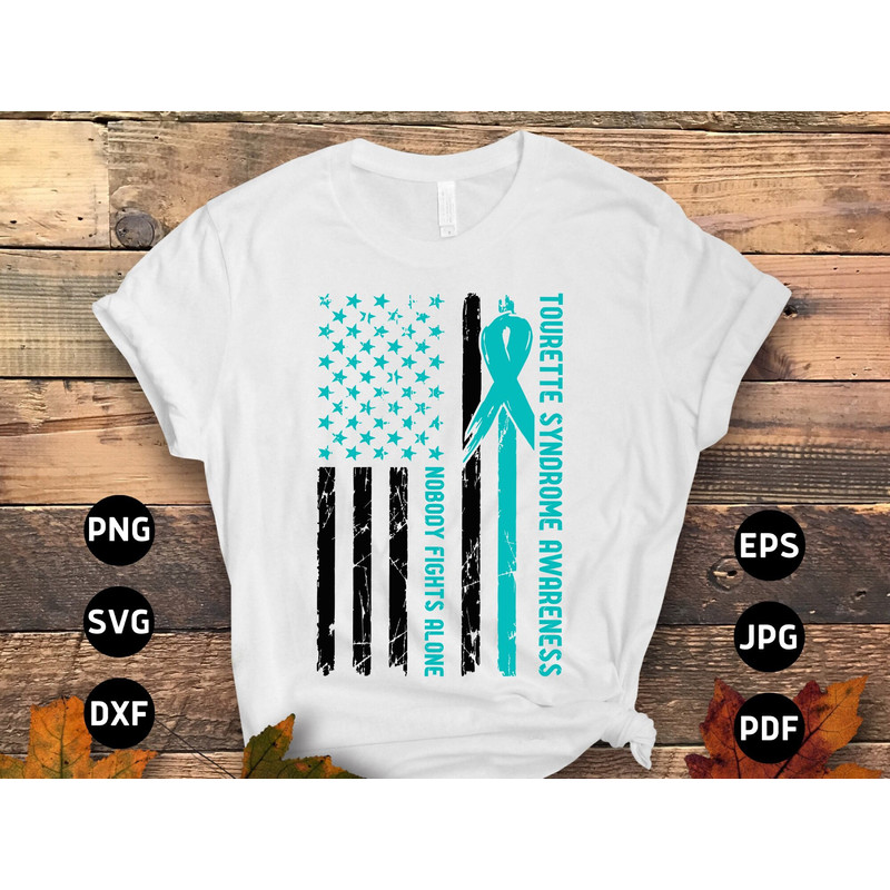 Tourette Syndrome Awareness Svg Png, Nobody Fights Alone Svg, Teal Ribbon Svg Cricut File Sublimation Design.jpg