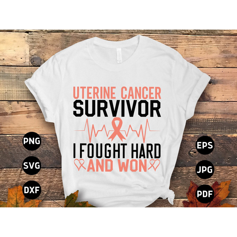 Uterine Cancer Awareness Svg Png, I Fought Hard and Won Svg, Peach Ribbon Svg, Endometrial Cancer Svg Cricut Cut File Sublimation.jpg