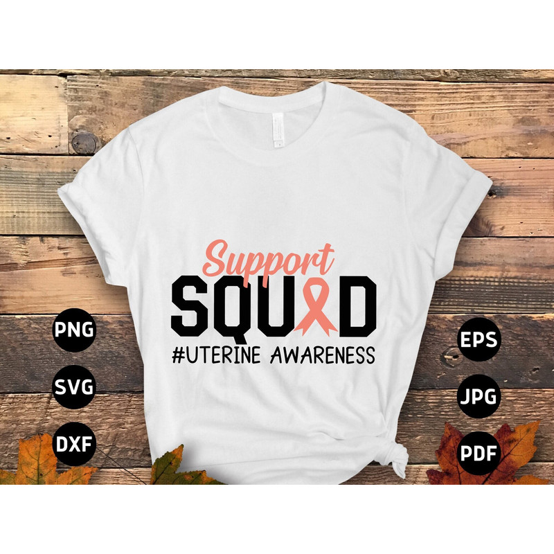 Uterine Cancer Awareness Svg Png, Support Squad Svg, Peach Ribbon Svg, Endometrial Cancer Svg Cricut Cut File Sublimation.jpg