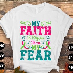 warrior metastatic breast cancer awareness svg png, my faith is bigger than my fear svg, cancer ribbon support svg cricu