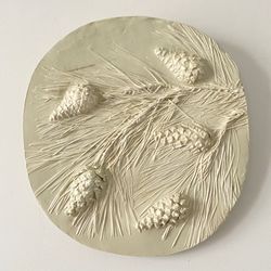 Pine branch Wall panel Original bas-relief Plants and Trees Wall hanging Art gift ideas Botanical sculpture Interior art