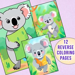 Koala Reverse Coloring Pages for Animal Lovers & Artists | Stress-Relieving Fun