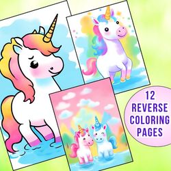 Magical Surprise! 12 Cute Unicorn Reverse Coloring Pages (Reveal & Color!)