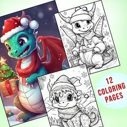 12 Magical Christmas Dragon Coloring Pages