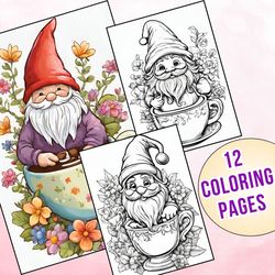 12 Printable Garden Gnome Teacup Coloring Pages for Kids
