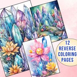 12 Magical Fantasy Crystal Garden Reverse Coloring Pages - New Coloring Activity