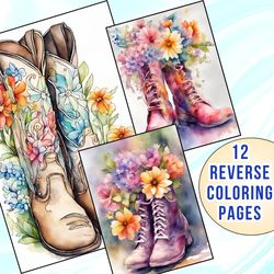 Flowery Boot Reverse Coloring Pages - Fun & Unique Activity for Kids and Adults
