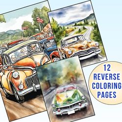 Vintage Cars Reverse Coloring Pages - Fun & Relaxing Activity for Adults & Kids