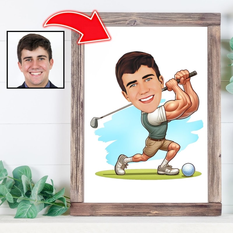 Custom Golfer Caricature Golf Player Caricature Drawing From Photo Personalized Male Golfer Cartoon 0