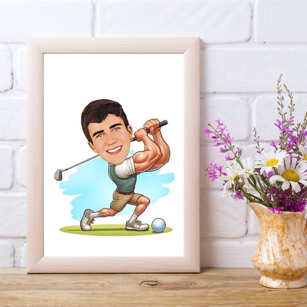 Custom Golfer Caricature Golf Player Caricature Drawing From Photo Personalized Male Golfer Cartoon 1