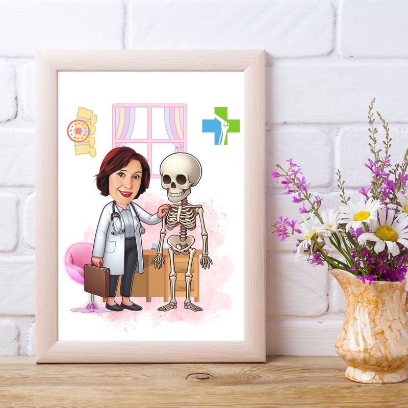 Custom Orthopedic Doctor Caricature Portrait Personalized Doctor Cartoon Female Doctor Caricature F 1