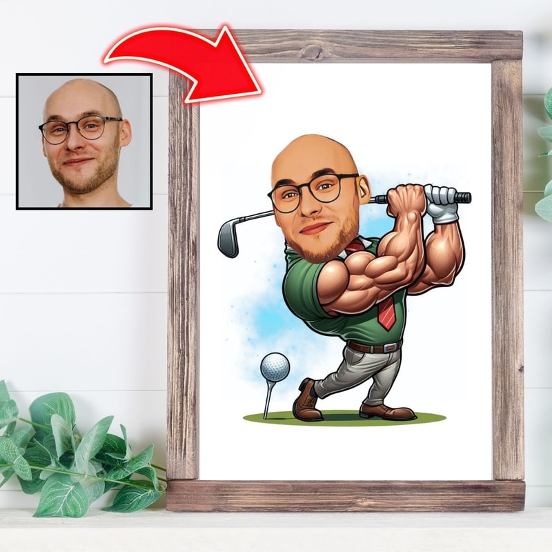Custom Golfer Caricature Cartoon From Photo Personalized Male Golfer Cartoon Portrait Golf Gifts 0