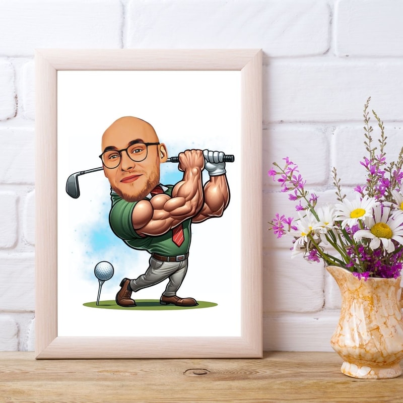 Custom Golfer Caricature Cartoon From Photo Personalized Male Golfer Cartoon Portrait Golf Gifts 1