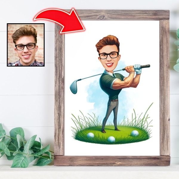 Golfer Caricature From Photo Golfer Caricature Digital Portrait Golfer Gift Men Golf Gift Funny Gol 0