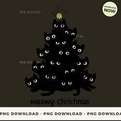 digital | meowy christmas - christmas black cat t-shirt, hoodie, sweatshirt design - high-resolution png file