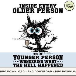 digital | inside every older person is a younger person - motivation cat t-shirt, hoodie, sweatshirt design - high-resol