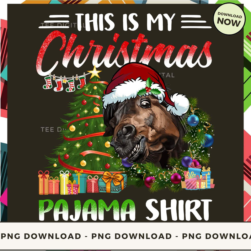This Is My Christmas Pajama Shirt Horse With Santa Hat - Cute Christmas Horse.jpg