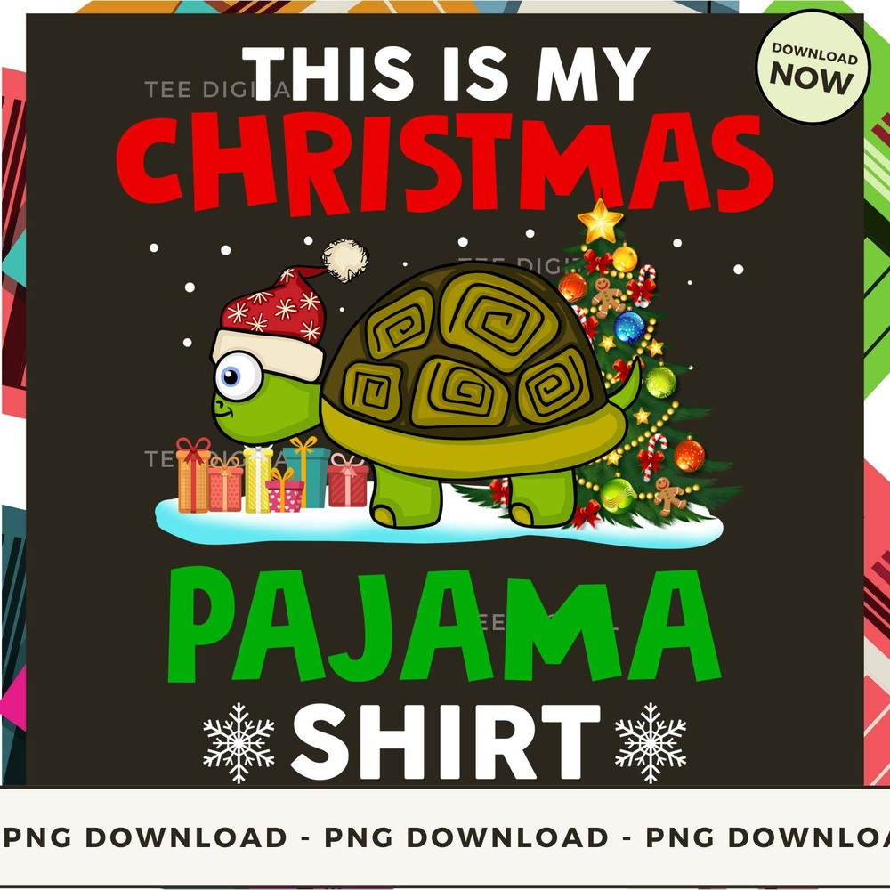 This Is My Christmas Pajama Shirt Turtle With Santa Hat Gift Christmas Tree - Christmas Turtle.jpg