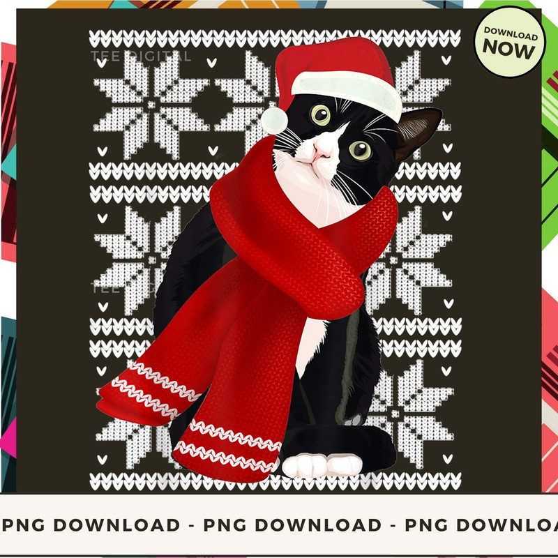 Ugly Black Cat With Santa Hat Scarf - Christmas Cat_1.jpg