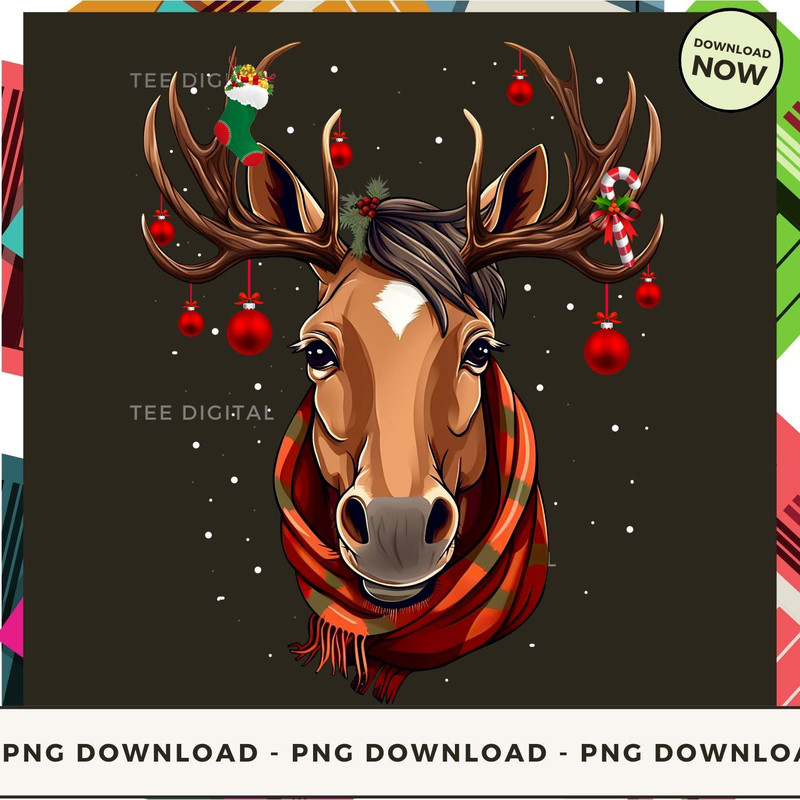 Horse Face With Reindeer Horn - Christmas Horse.jpg