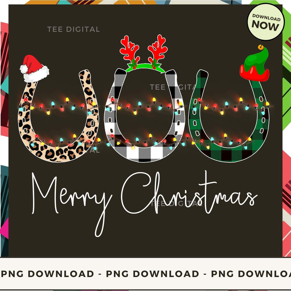 Merry Christmas - Three Horseshoes With Hats - Cute Christmas Horse.jpg