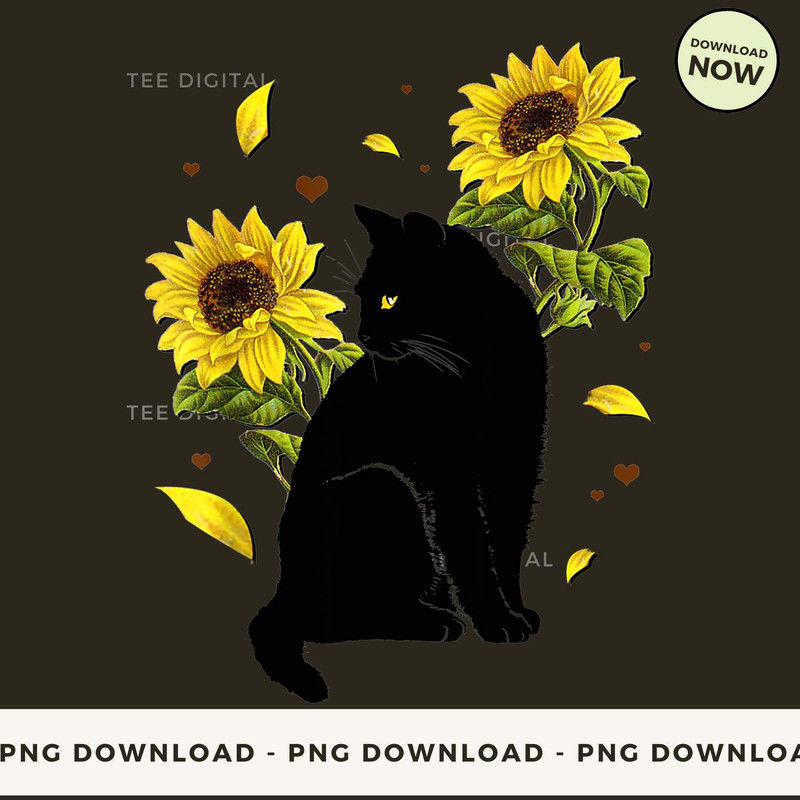 Black Cat With Sunflower - Christmas Cat_1.jpg