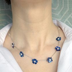 Romantic Necklace "Forget-me-not", necklace with pearls, flowers jewelry