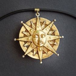 Double-sided brass necklace "Sun", symbol, amulet, Esoteric necklace