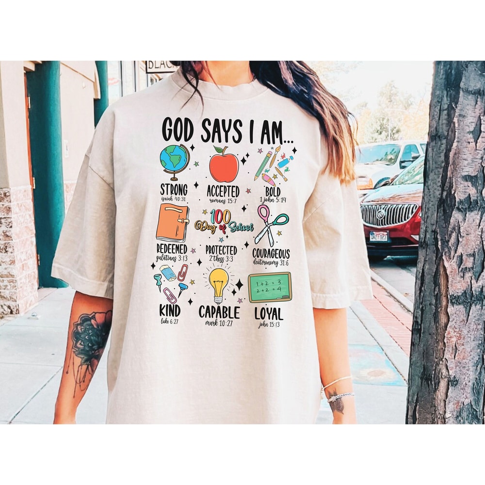 God says I am 100 days of School Png,100 days of School png, Christian 100 Days of School png, Teacher Doodles png, Gift for Teacher.jpg