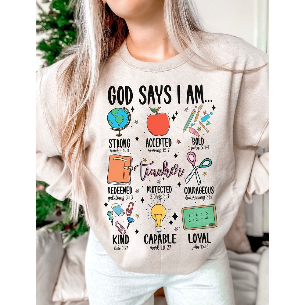 God says I am a TEACHER Sublimation Design Digital Download Women’s, Kids Shirt PNG.jpg
