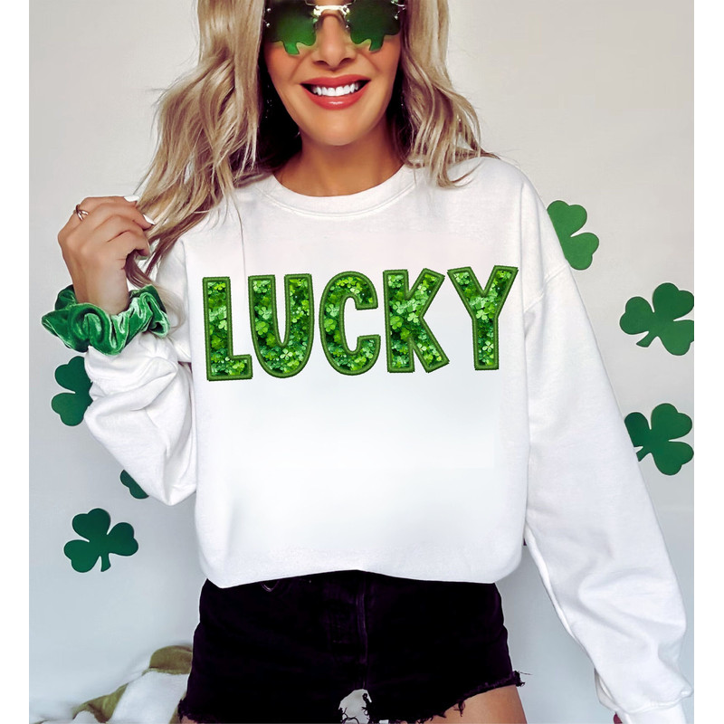 Lucky St Patricks Day Faux Glitter Sequin Png, Lucky Sublimation, St patricks day png, Lucky Disco Faux Embroidery Sequins, lucky, png.jpg
