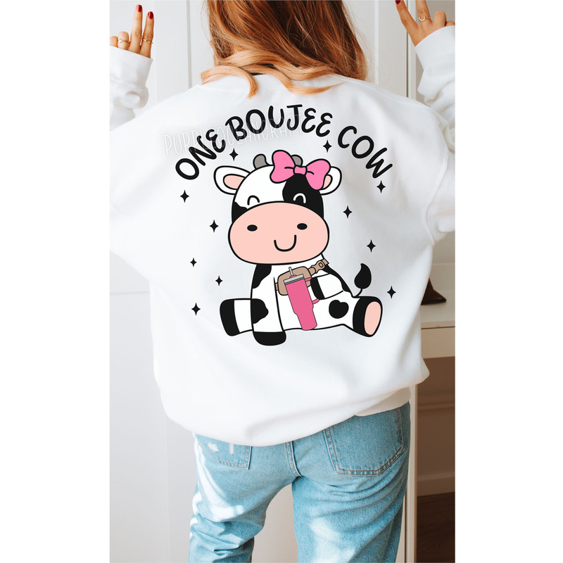 One Boujee Cow, Cow Stanley Inspired Belt Bag PNG Sublimation Design Download DTF Shirt Sticker Tumbler Idea.jpg