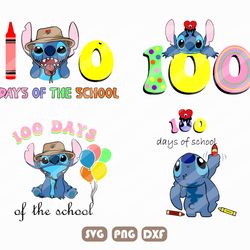 100 days of school stitch svg, bad bunny 100 days of school, school 100th day svg