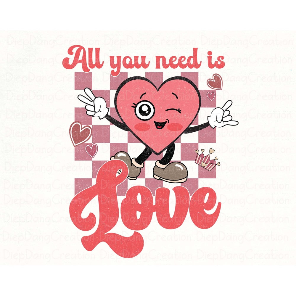 All You Need Is Love Png, Retro Heart Design, Valentine Png, Valentine's Day PNG, XOXO Png, Valentine Love Png, Retro Png Sublimation.jpg
