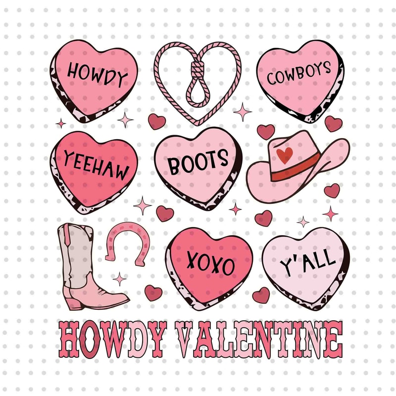 Howdy Valentines PNG, Western Valentines Png, Cowgirl Valentines Png, Conversation Hearts Png, Valentines Doodle Png, Digital Download.jpg