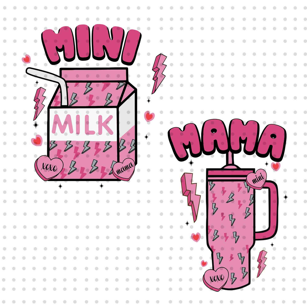 Mama Mini Matching Valentines PNG, Valentines Png, Mama Mini Png, Mama Sublimation, Valentines Day Coffee Stanley Cup And Milk Png, Png File.jpg