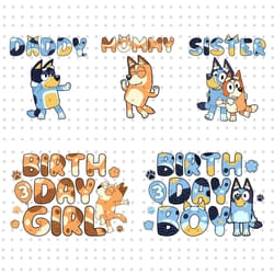 bundle birthday family svg, blue dog 3rd birthday boy svg, 3rd birthday girl svg, happy birthday svg, birthday boy and g