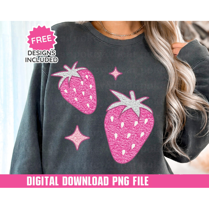 Chenille Strawberries Png Valentine's Day Png Sublimation Design Faux Patch Png Valentines Shirt Png Design Strawberry Png Digital Download.jpg