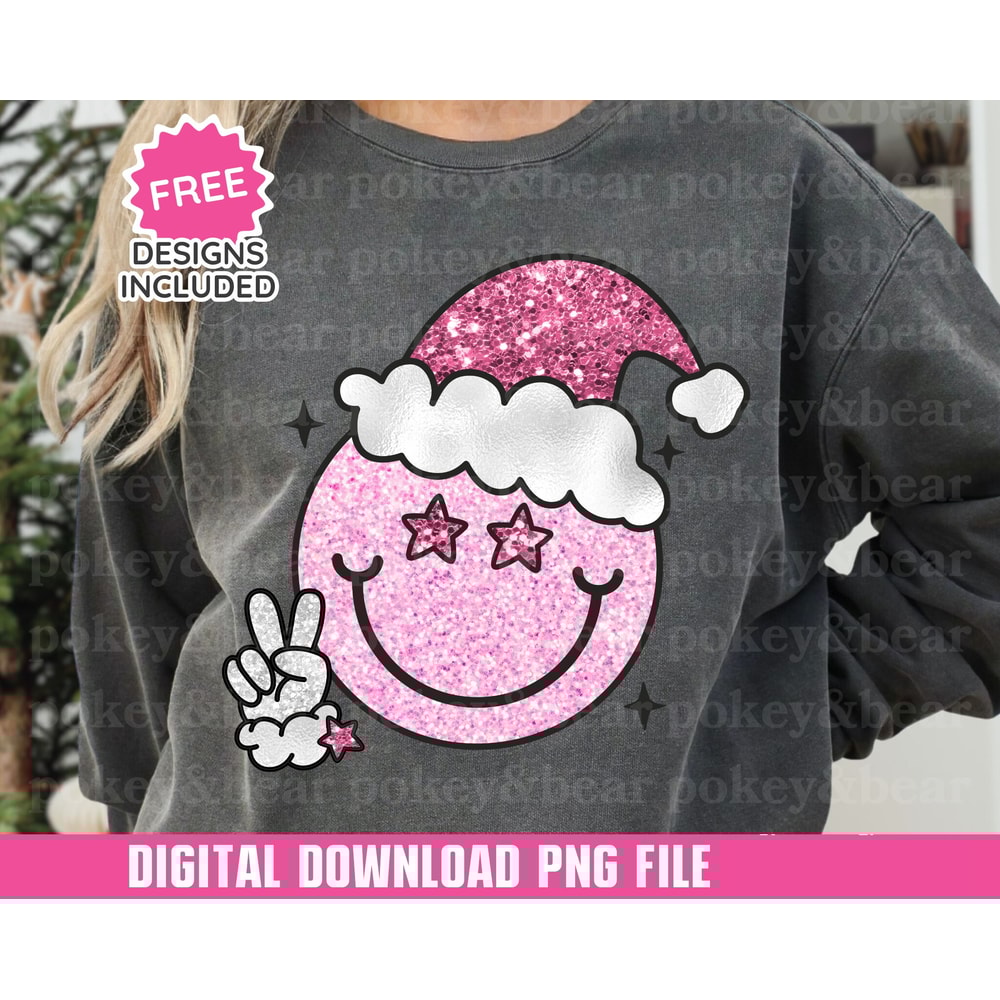 Faux Glitter Christmas Png Sublimation Design Pink Santa Png File Retro Christmas Shirt Png Sparkly Holiday Sublimation Png Faux Sequin Png.jpg