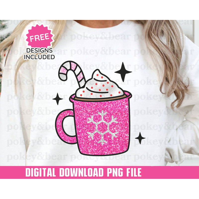 Faux Glitter Pink Christmas Png Sublimation Design Sequin Candy Cane Png File Christmas Shirt Png Sparkly Holiday Sublimation Hot Cocoa Png.jpg