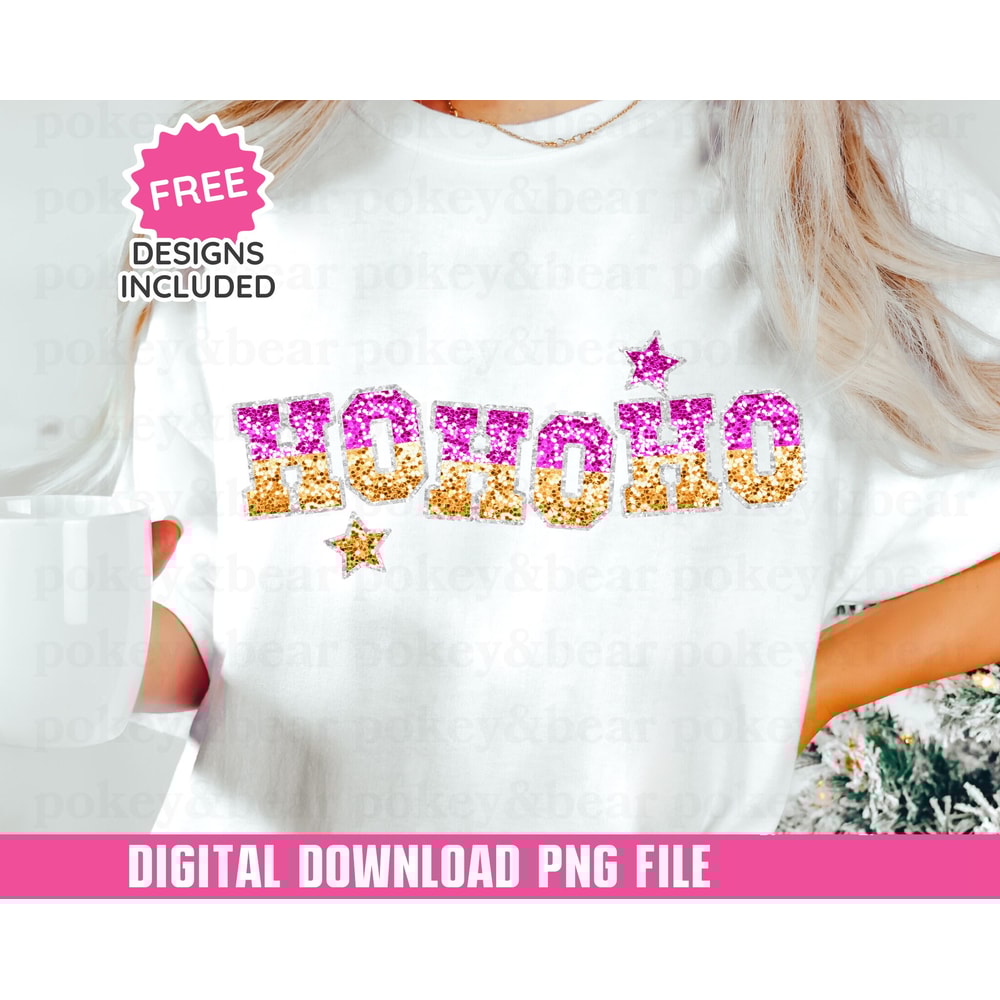 Glitter Christmas Png Sublimation Design Sparkly Christmas Dtf Ho Ho Ho Png Faux Sequin Png Santa Png File Digital Download.jpg