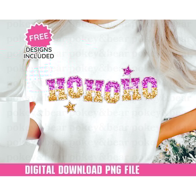 Glitter Christmas Png Sublimation Design Sparkly Christmas Dtf Ho Ho Ho Png Faux Sequin Png Santa Png File Digital Download.jpg