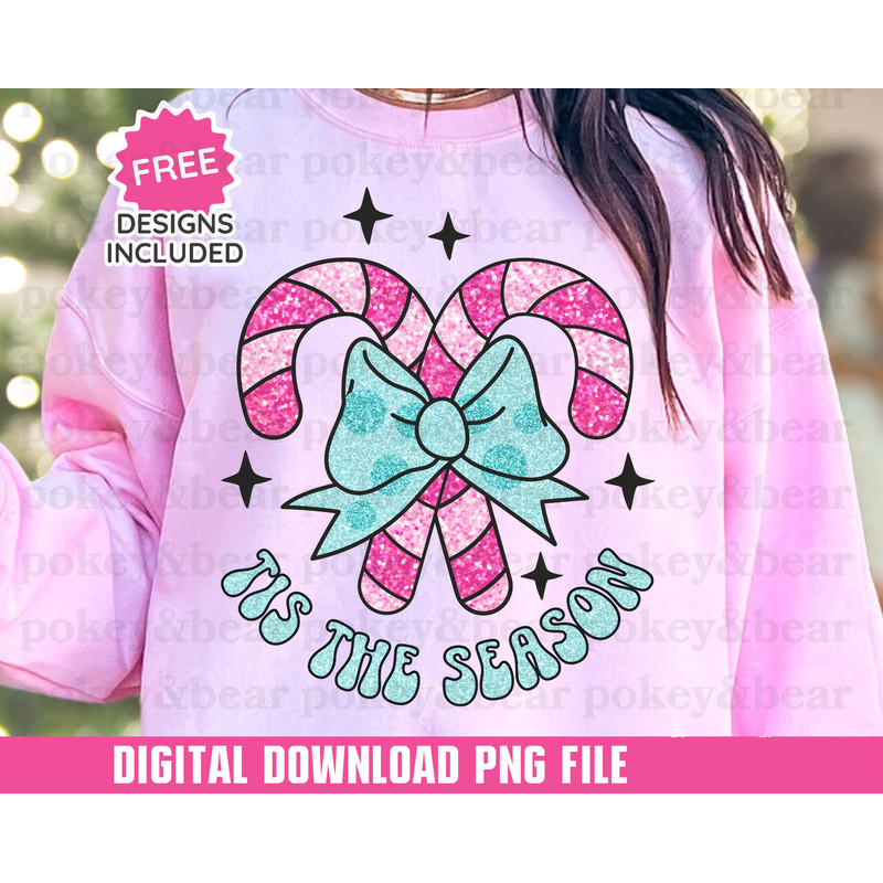 Glitter Christmas Png Sublimation Design Tis The Season Png File Retro Christmas Shirt Png Candy Cane Sublimation Png Digital Download.jpg