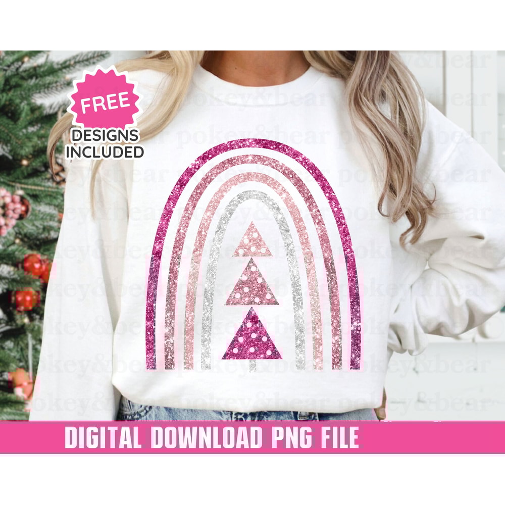 Glitter Christmas Rainbow Png Sublimation Design Pink Christmas Png File Sequin Christmas Tree Png Christmas Shirt Design Digital Download.jpg