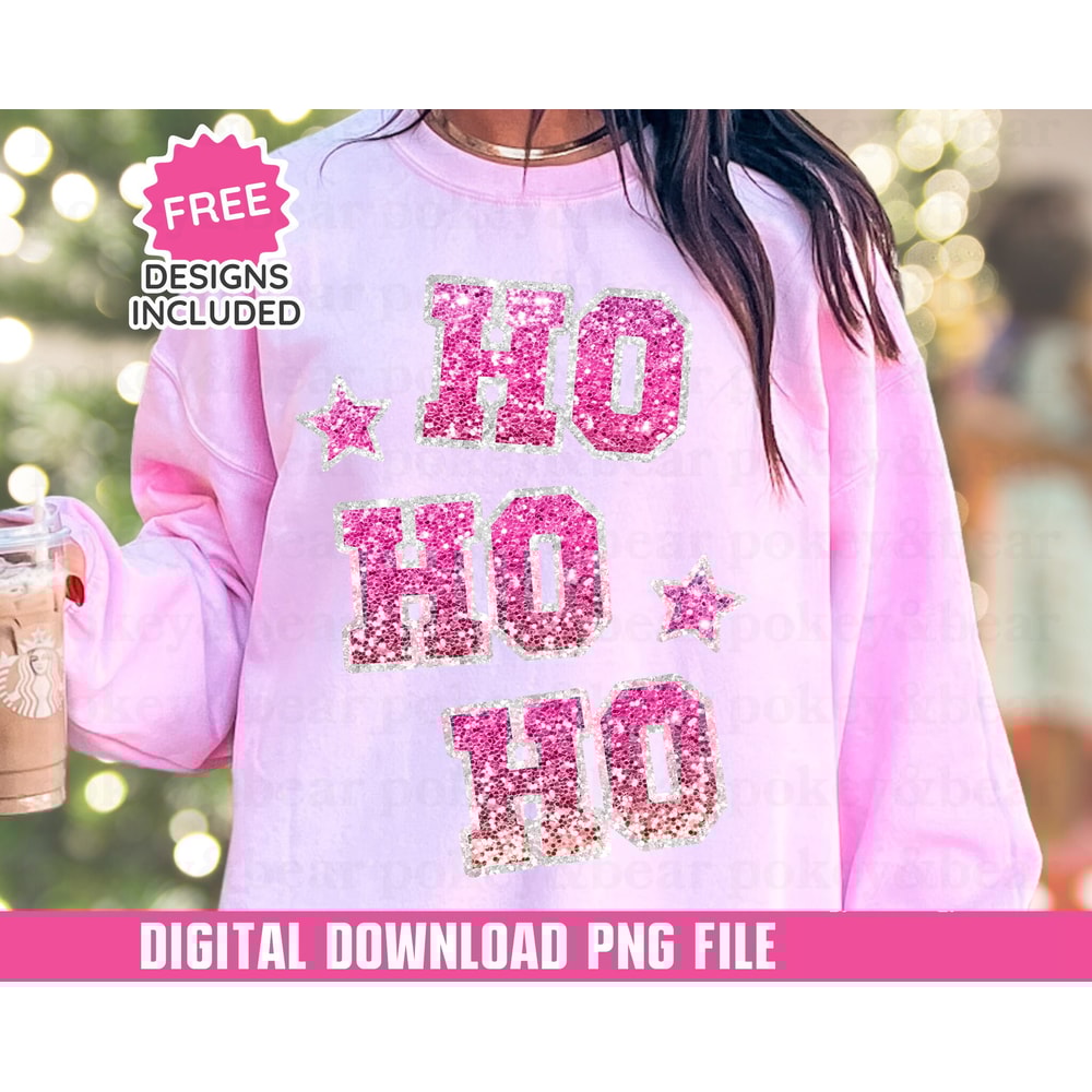Glitter Ho Ho Ho Png Sublimation Design Sparkly Christmas Png Christmas Dtf Christmas Shirt Png Faux Sequin Png File Digital Download.jpg