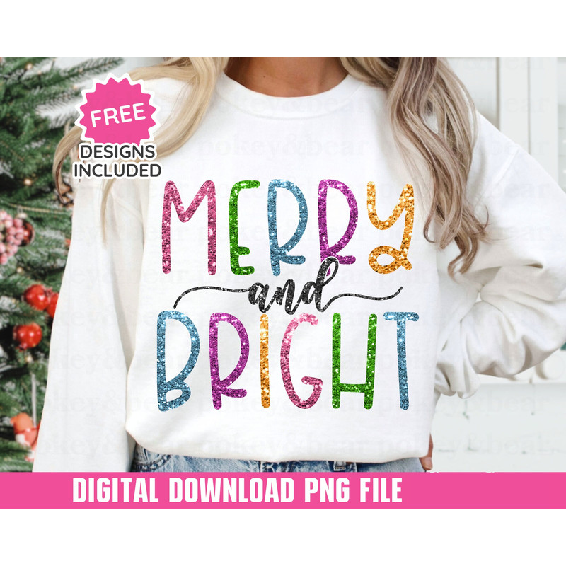 Glitter Merry and Bright Png Sublimation Design Glitter Christmas Png Sequin Png Christmas Dtf Sparkly Png File Digital Download 1.jpg