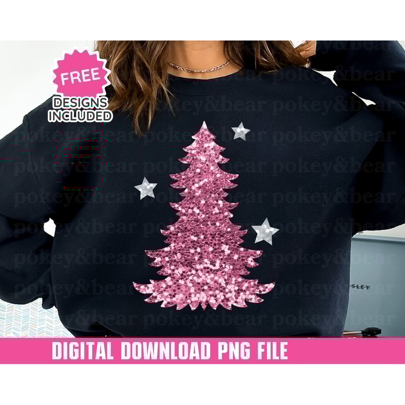 Pink Christmas Tree Png Sublimation Design Glitter Christmas Png File Sparkly Holiday Sublimation Png Digital Download.jpg